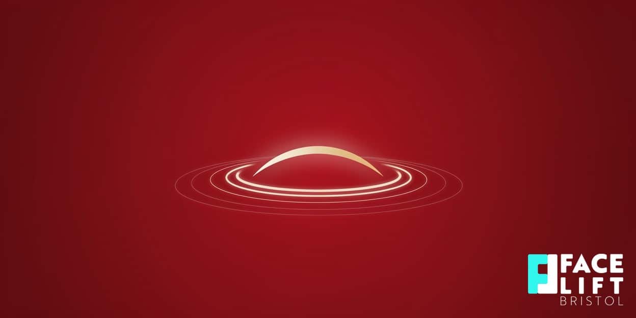 Flat-vector illustration of a single smooth relaxed brow curve beside a stylised soft ripple, symbolising softened dynamic expression lines