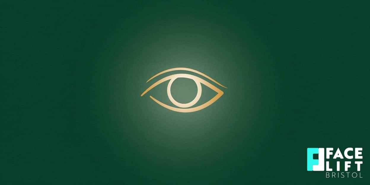 Flat-vector illustration of a single stylised open eye with a softly lifted upper lid, symbolising eyelid rejuvenation