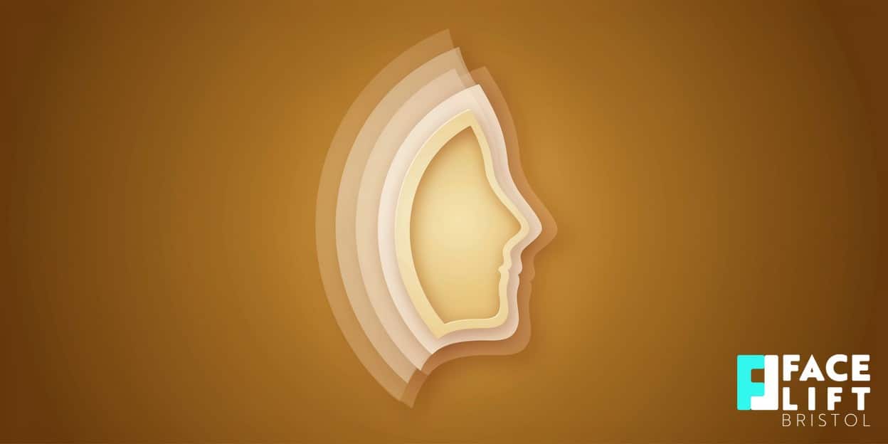 Flat-vector illustration of several translucent overlapping layers forming a soft face profile, symbolising combining complementary non-surgical treatments